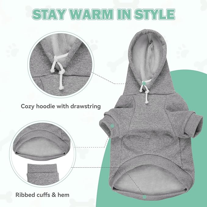 4XL Dog Sweaters for Large Dogs,Dog Hoodie,Cozy Fleece Interior Sweatshirt with Hood & Pocket,Leash Hole,Pet Clothes Sweater Hoodie for Large Dogs,Grey&4XL