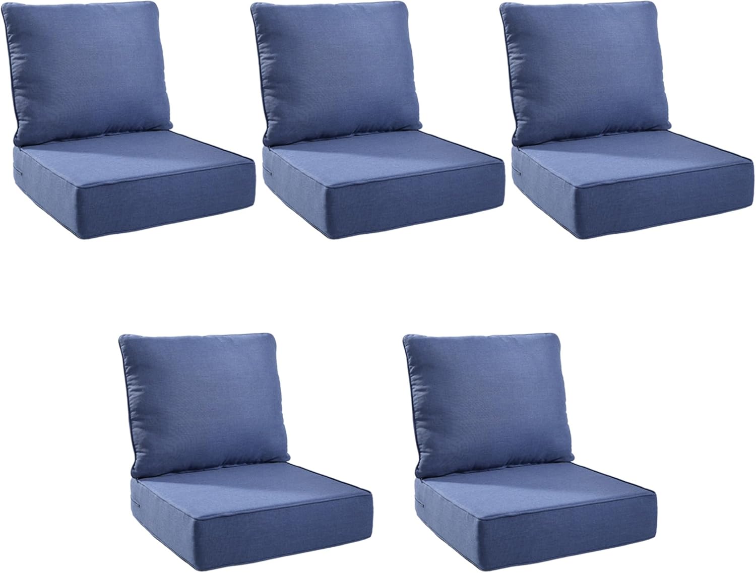 Outdoor Cushion Set for Furniture Patio Furniture, UV Resistant, Water Resistant - 6 Inch Thick Foam Garden Cushions– 24x24 Inch Patio Seat Covers for Chair/Sofa/Couch | Blue | 5-Pack |