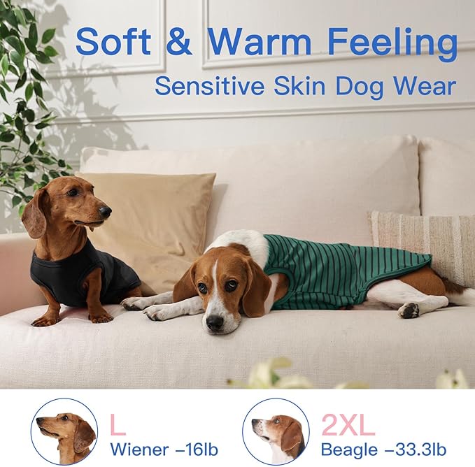 3 Pack Dog Fleece Sweaters -Green-L,Classic Striped Pullover | Soft Warm Dachshund Clothes,Stretchy Lightweight Sweatshirt for Winter Walking,Park Trips