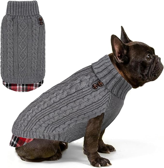 KYEESE Dog Sweater Soft Pullover Dog Sweaters for Medium Dogs Boy Warm Turtleneck Medium Dogs Sweater Stretchy Knitwear Cat Clothes with Gingham Patchwork Thick Pet Coat for Fall Winter Cold Weather
