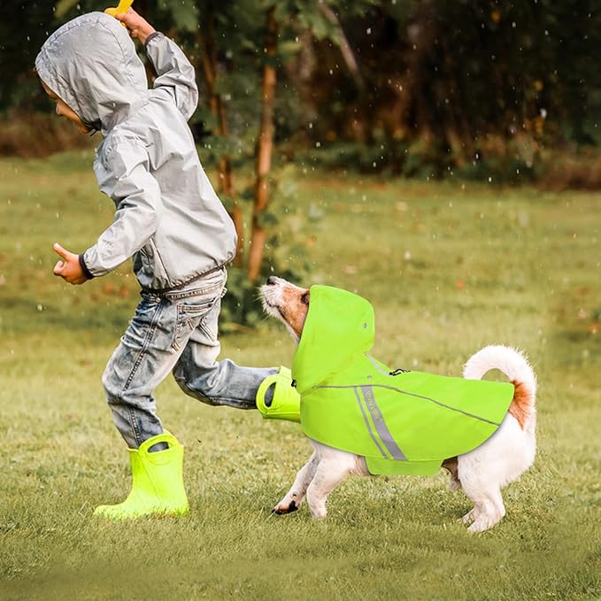 VIVAGLORY Wetoff Dog Raincoat, Rain Coat for Dog All Seasons Adventure, Rain Jacket with Harness Hole & Hood, Reflective Lightweight Waterproof for Doggy & Puppy, M, Bright Yellow