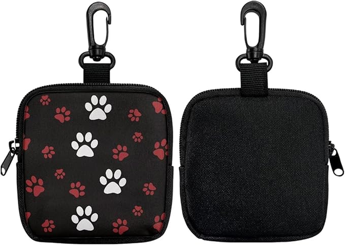 KEIAHUAN Small Dog Treat Pouch with Metal Clasp Puppy Doggie Snack Reward Bags Hands-Free Training Dog Treat Pouch Pet Waiste Dispenser for Puppy Walking Accessories, White Red Paw