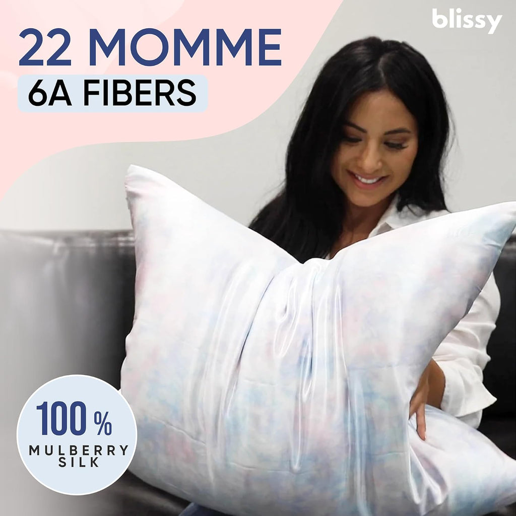 Blissy Silk Pillowcase - 100% Pure Mulberry Silk - 22 Momme 6A High-Grade Fibers - Silk Pillow Cover for Hair & Skin - Regular, Queen & King (Tie Dye, King)