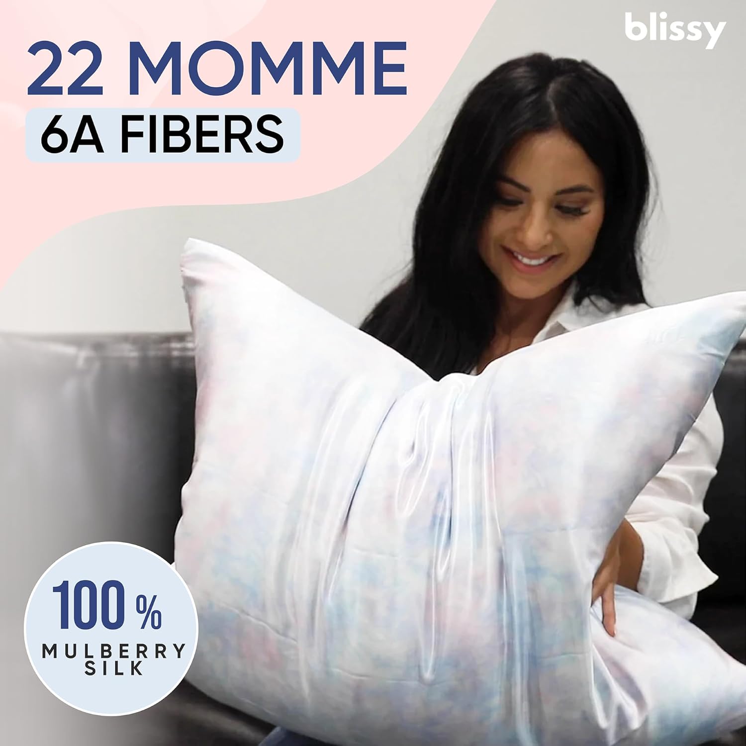 Blissy Silk Pillowcase - 100% Pure Mulberry Silk - 22 Momme 6A High-Grade Fibers - Silk Pillow Cover for Hair & Skin - Regular, Queen & King (Tie Dye, King)