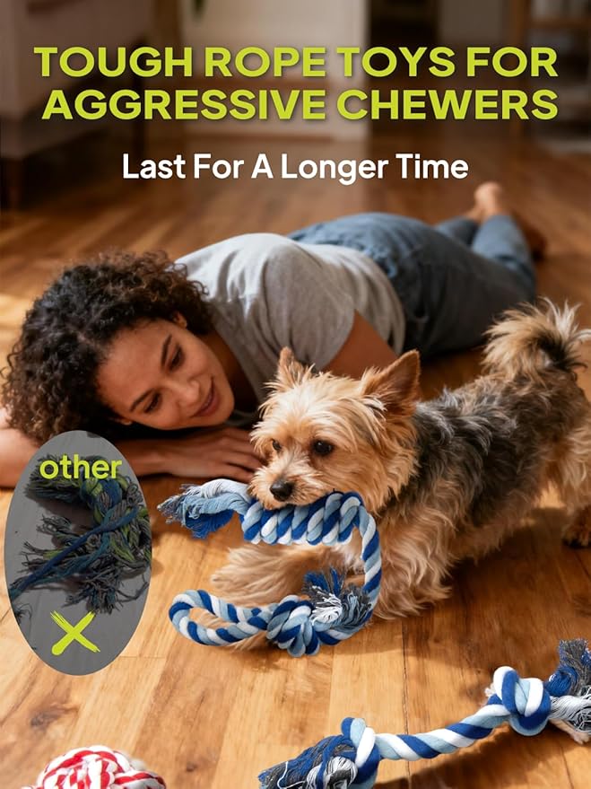 TwoEar Dog Rope Toy 9 Pack - Puppy Teething Toys for Small Medium Breed - Indestructible Dog Chew Toys for Aggressive Chewers - Cotton Tug of War Dog Toys for Boredom, Teeth Clean