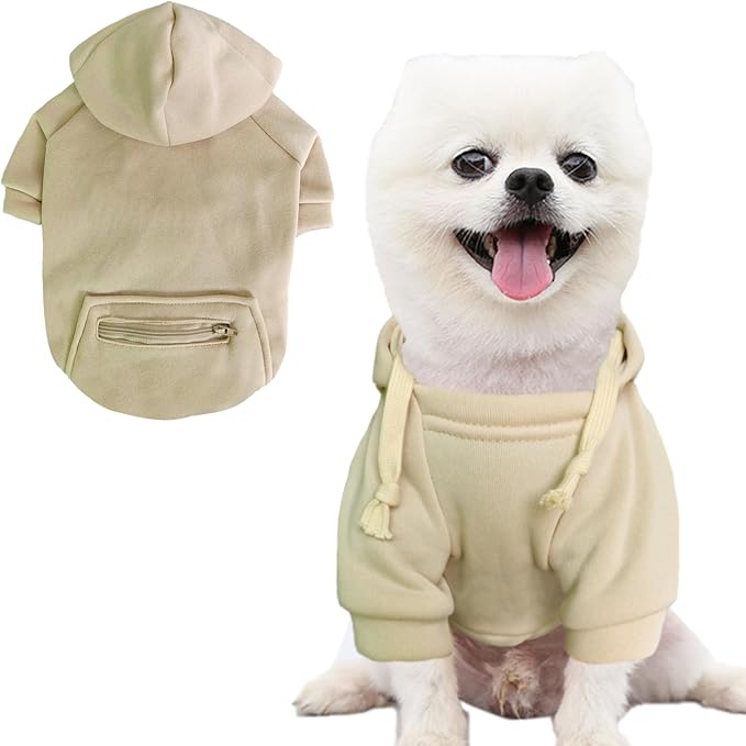 Jecikelon Pet Dog Cold Weather Coat with Pocket Winter Dog Hoodie Warm Puppy Clothes for Small Dogs Chihuahua Clothing (Beige, X-Large)