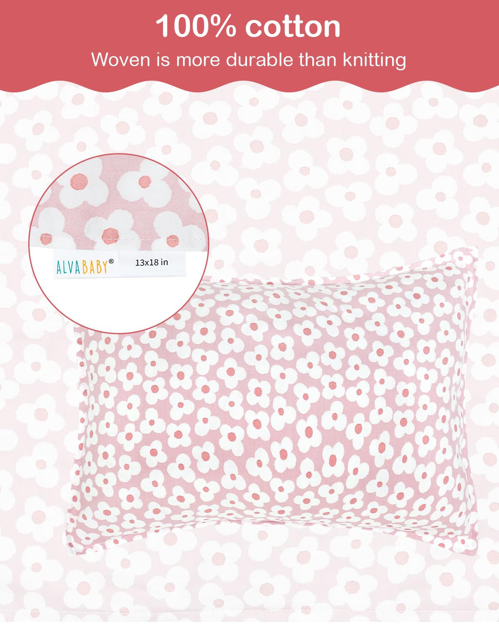 ALVABABY Toddler Pillowcases 2 Pack Organic Cotton Kids Pillow Cover Fit 13"x 18" or 12"x28" Envelope for Girl Boy Sleepy Travel 2TPW32A