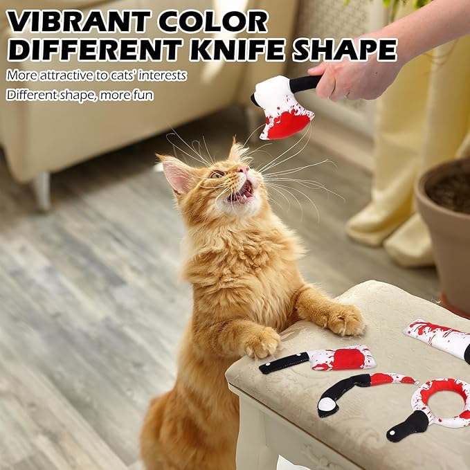 EXPAWLORER Cat Catnip Toys- 6 Pcs Halloween Interactive Stuffed Knife Nip Toy for Indoor Cats, Bite Resistant Chew Toys Teeth Cleaning Gift for Kitten