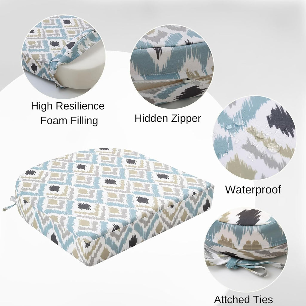 idee-home Outdoor Chair Cushions Set of 2, Thick 17" x 17" x 3" Outdoor Seat Cushions Patio Furniture Waterproof with Ties, Dining Pads