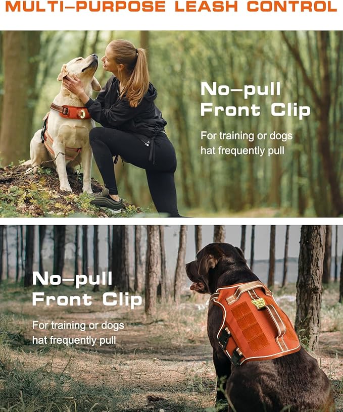 Tactical Dog Harness Medium Sized, Heavy Duty No Pull Dog Harness with Handle, Easy On and Off Service Dog Vest with Molle System, Reflective Pet Vest for Walking Hiking Training