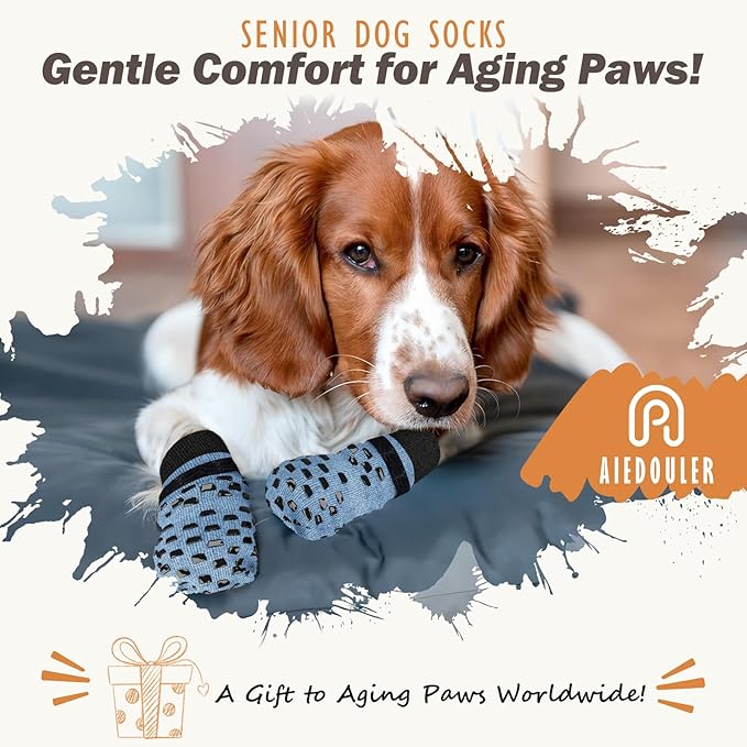 Non Slip Dog Socks to Prevent Licking Paws Grippy Socks for Senior Dog on Hardwood Floors Anti Slip Dog Socks for Hot Pavement Double Side Paw Protector Prevent Scratching Blue S