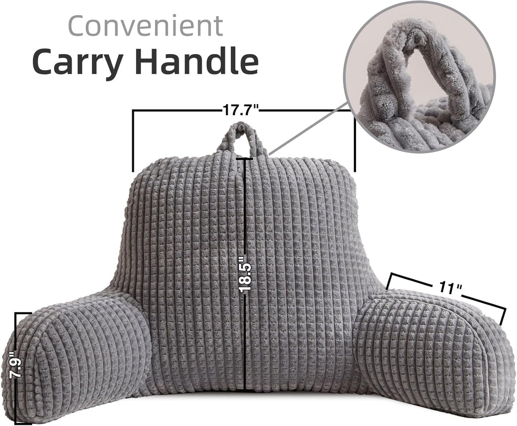 A Nice Night Reading Pillow Bed Wedge Large Adult Children Backrest with Arms Back Support for Sitting Up in Bed/Couch for Lounging Bedrest,Waffle Stereoscopic Design,Grey