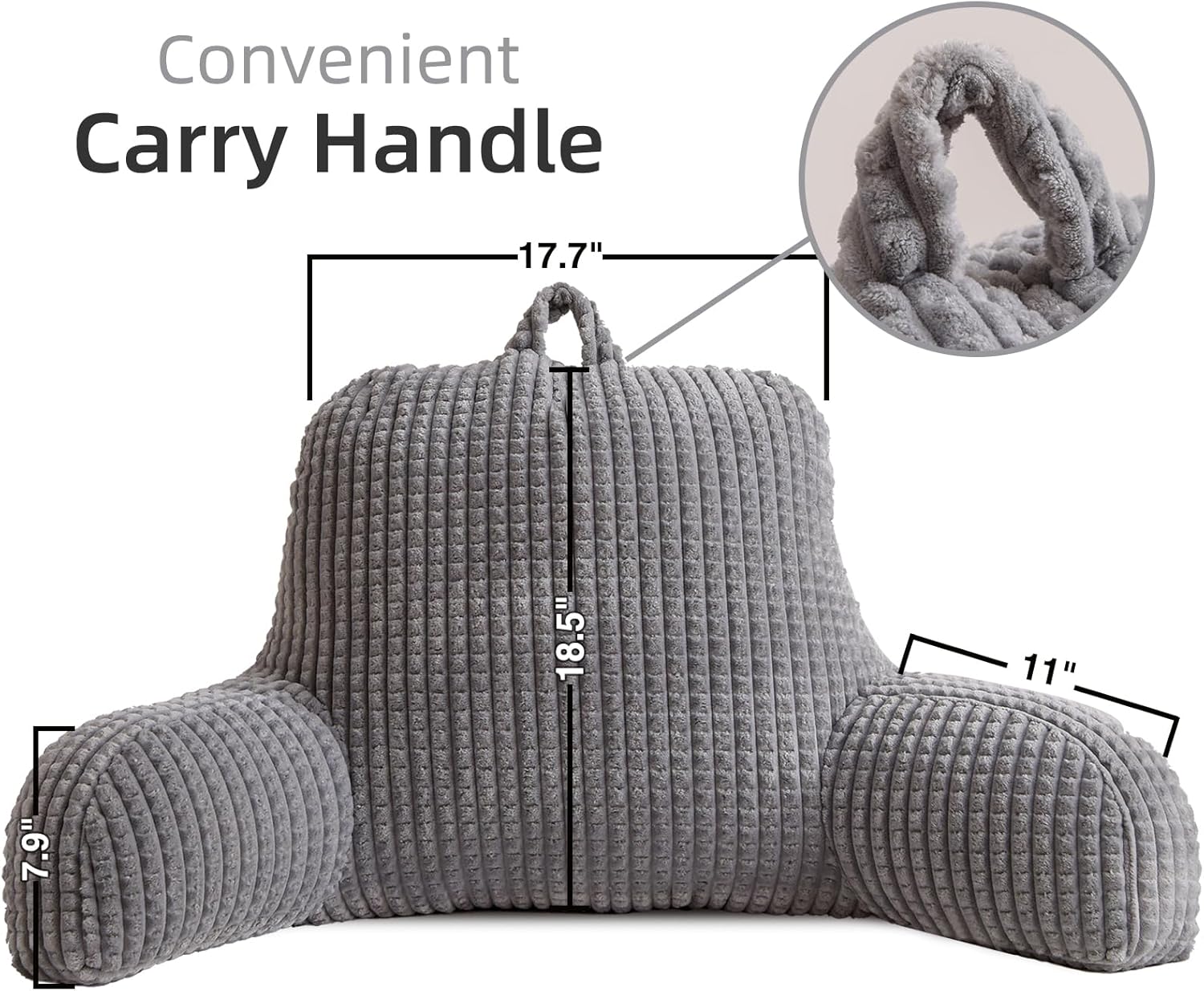 A Nice Night Reading Pillow Bed Wedge Large Adult Children Backrest with Arms Back Support for Sitting Up in Bed/Couch for Lounging Bedrest,Waffle Stereoscopic Design,Grey