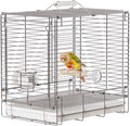 Bird Carrier Travel Cage - 304 Stainless Steel Portable Folding Bird Travel Cage with Parrot Feeder Cups & Standing Perch for Smaller Birds Conures Lovebird Cockatiel Parakeets (White)