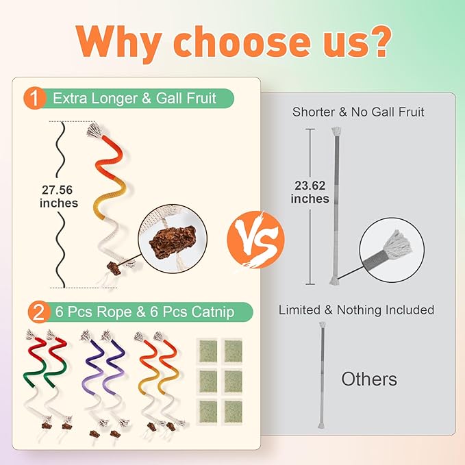 6 PCS Cat Toys Chew Ropes, 27.56 Inches Cat Chew Rope Toy for Teeth Cleaning, Safe Catnip Toys for Cats Rope Chew Toy (6 Bags of Catnip Included)