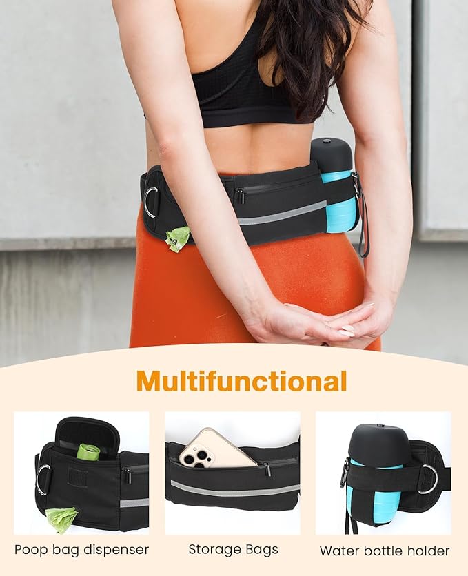 Pecute Dog Leash Hands Free with Pouch, Waist Belt Fanny Pack with Soft Pads, Dual Handles and Durable Bungee for Walking, Dog Seat Belt, Hiking, Running, Training, Orange(Up to 180lbs)