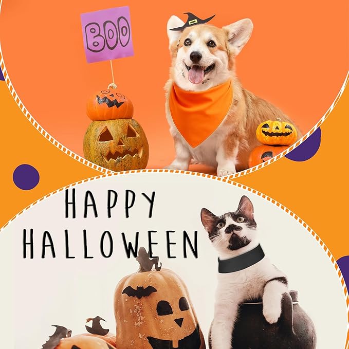 48 Pcs Halloween Color Dog Bandanas Bulk Sublimation Blank Bandanas for Dogs Heat Transfer Triangle Bibs DIY Scarf for Small Medium Large Puppy Pets Costume Photo Props Accessories Pet Shops