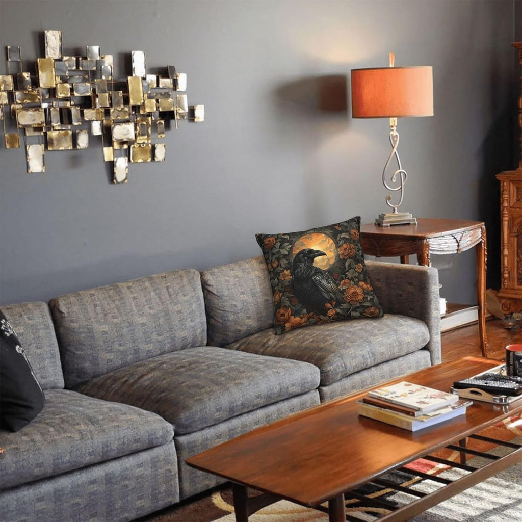 Mystical Raven Art Print Decor, William Morris Abstract Vintage Floral Design 20x20 inches Throw Pillow Covers Square Pillowcases Decor for Bed Couch Sofa Room Cushion Covers