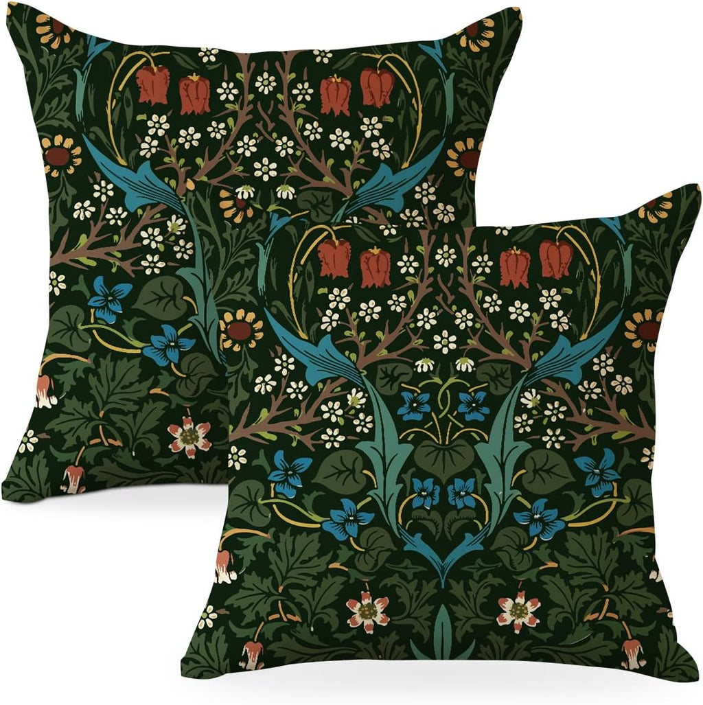 Vintage Flowers Throw Pillow Covers, Set of 2 Floral Pillow Covers, Pillow Covers 18x18, Retro Botanical Bedroom Home Living Office Bed Sofa Couch Decor Floral Pillow Cases Pillow Protector
