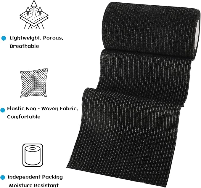 6 Rolls Elastic Self Adhesive Bandage Wrap 4 Inch, Breathable Non Woven Cohesive Bandage, Vet Wrap for Dogs, Ankle Sprains Swelling Medical First Aid Tape, Sports Athletic Tape Black