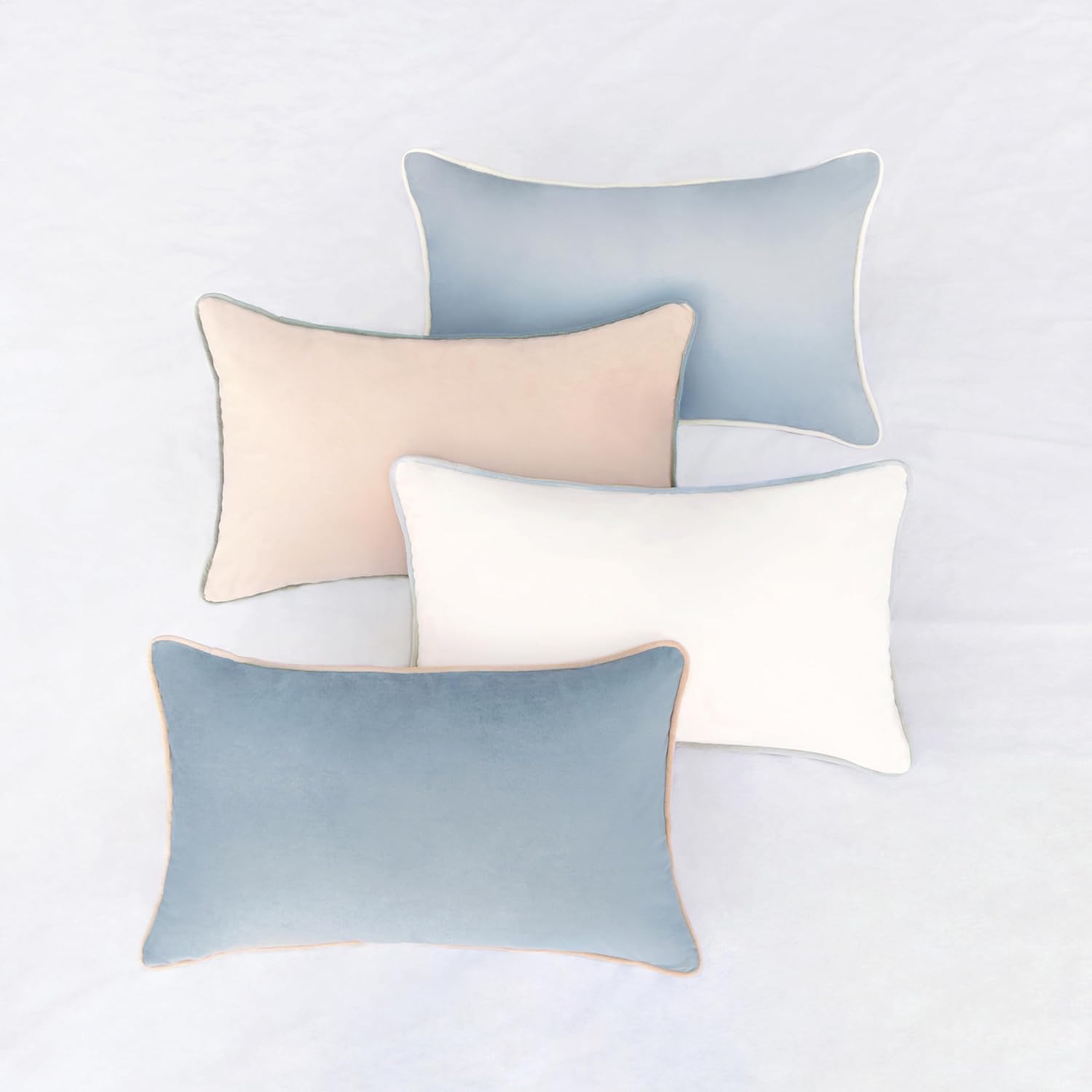 MONDAY MOOSE Decorative Throw Pillow Covers Cushion Cases, Set of 4 Soft Velvet Modern Double-Sided Designs, Mix and Match for Home Decor, Pillow Inserts Not Included (12x20 inch, Beige/Light Blue)