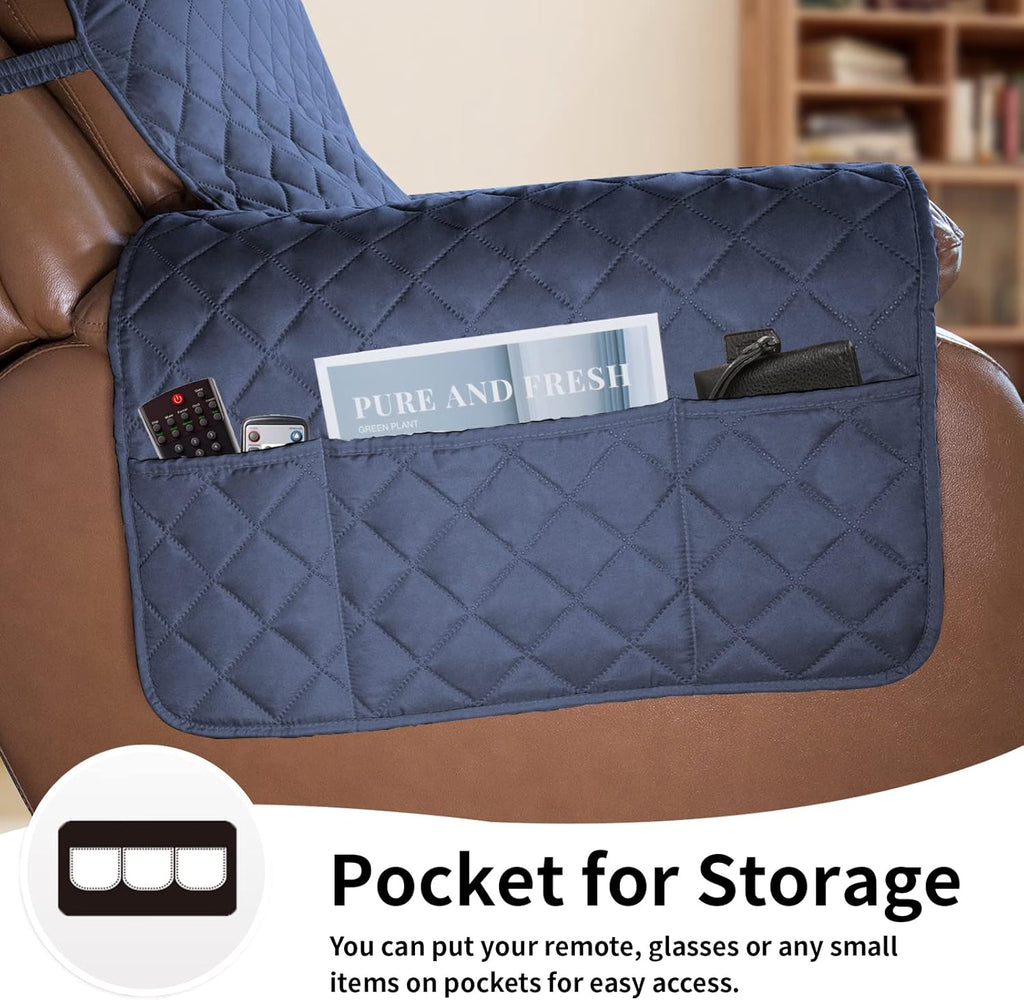 Easy-Going Oversized Recliner Chair Cover Reversible Couch Cover Sofa Cover for Dogs Water Resistant Furniture Protector with Elastic Strap for Pet (Oversized Recliner, Dark Blue/Ivory)