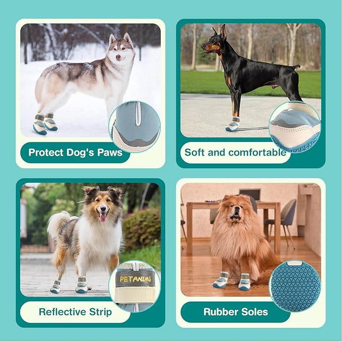 Dog Shoes for Large Dogs, Medium Dog Boots & Paw Protectors for Winter Snow, Waterproof Dog Booties for Hot Pavement, Hardwood Floors, for Rainy Blue Size 7