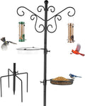 MIXXIDEA Bird Feeding Station Bird Feeder Pole with 5-Prong Base Hanging Hooks Water Bath Mesh Tray Wind-Resistant Water Bowl with Metal Snap Fastening for Outdoors to Attract Wild Birds