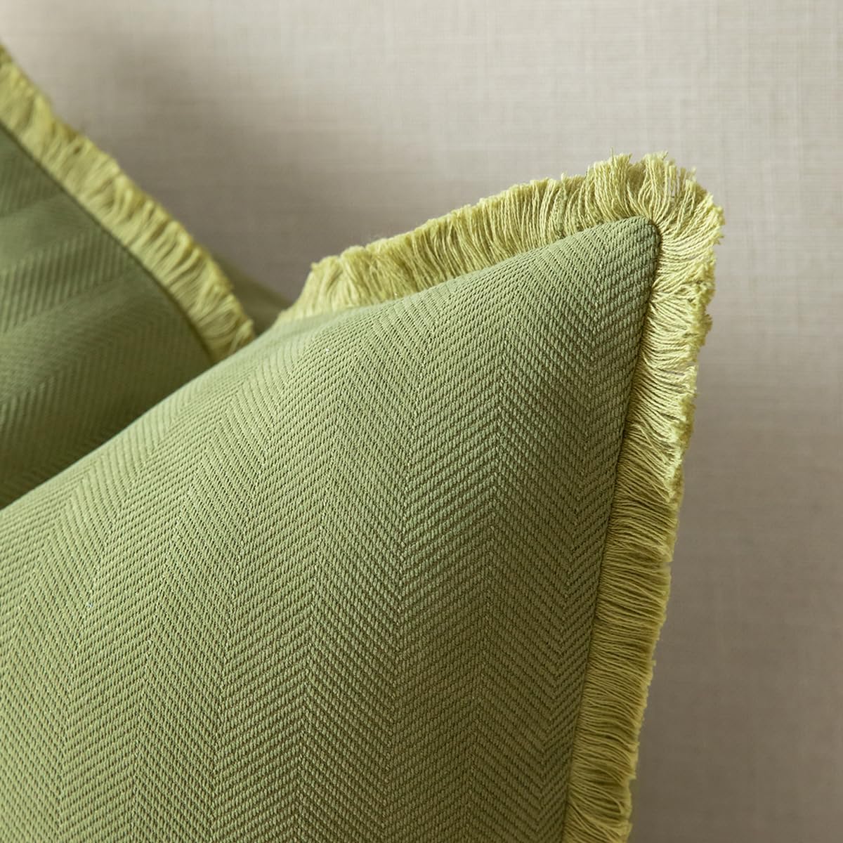 Set of 2 Decorative Fringe Throw Pillow Covers Chenille Pillow Covers Elegant Design Pillowcase Soft Tassels Cushion Cover for Couch Bed Home Decor,20×20 Inch,Olive Green