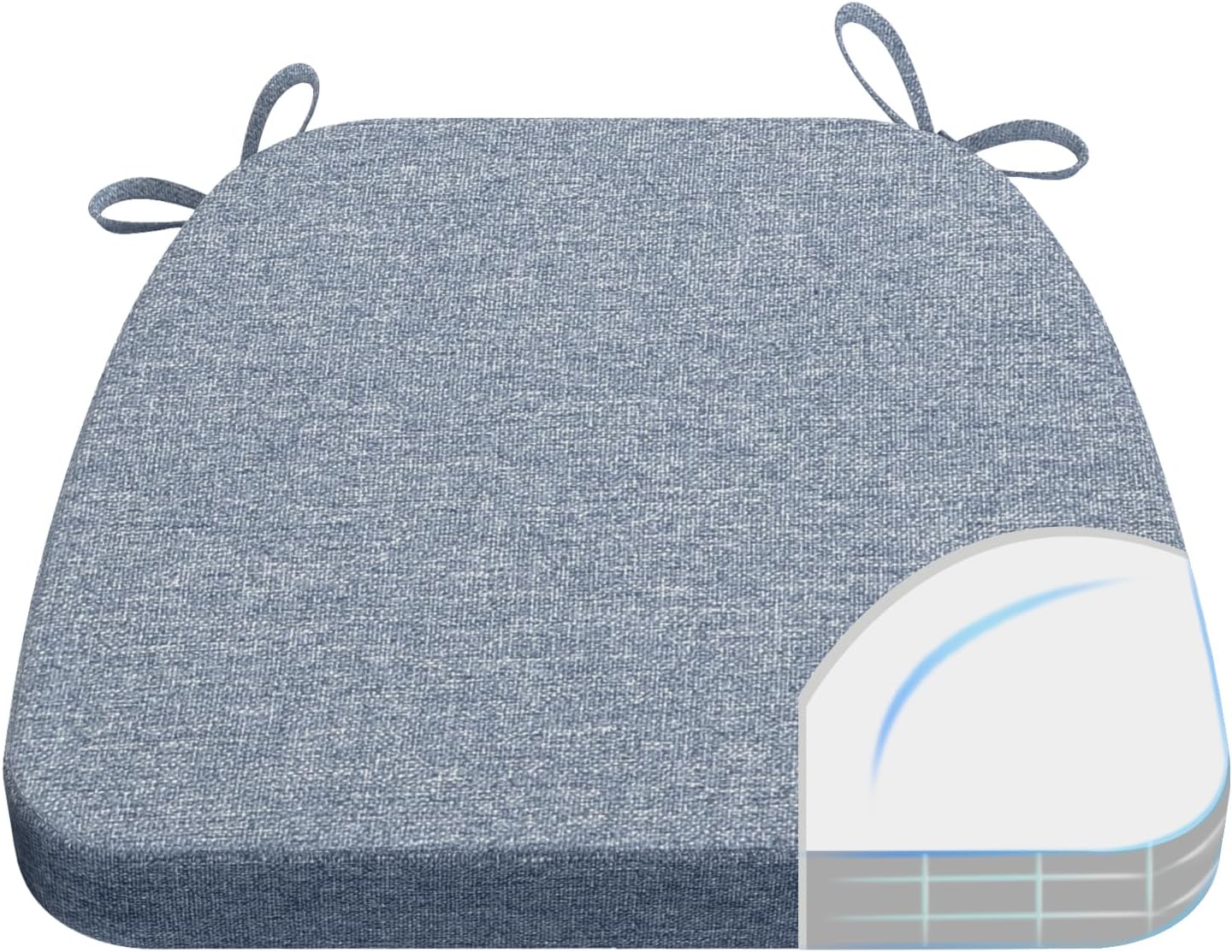 AAAAAcessories D-Shaped Chair Cushions, 2" Thick Dining Chair Pads with Ties and Removable, Machine-Washable Cover, 17" x 16", Light Blue