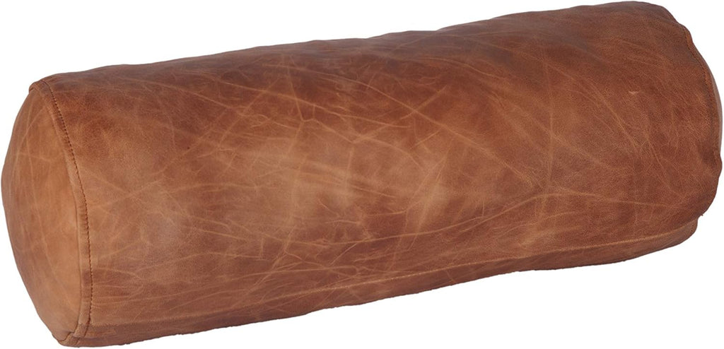 Neck Roll Pillow Cushion Cover, 14x5 Inch Full Moon Round Bolster Pillow Case, Cylinder Soft Lambskin Leather Pillowcase for Head, Spine & Neck Support During Sleep - Beige Artical Pack of 2