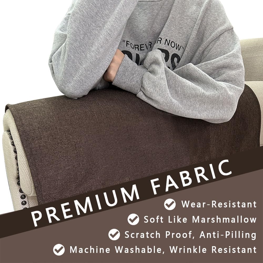 Couch Arm Covers, Anti-Slip Sofa Armrest Cover for Recliner, 2pc Washable Sofa Arm Covers, Dogs Cats Pet Scratch Proof Couch Arm Protectors, Brown, 20x24inch