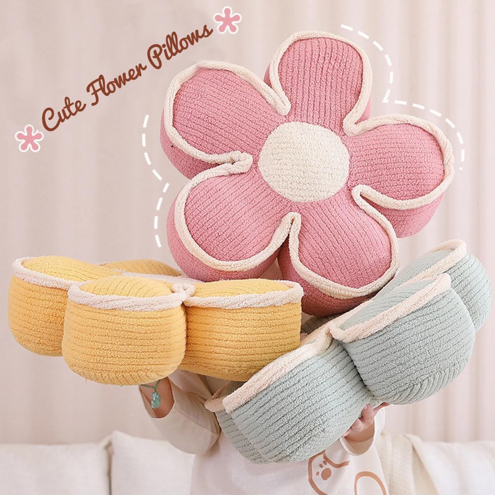 Sexysamba Flower Shaped Floor Seat Pillows Cushions 19.7" x 5.9", Cute Aesthetic Daisy Flower Decorative Throw Pillows Preppy Floor Seating Cushion for Girls Bedroom Room Sofa Chair Decor,White