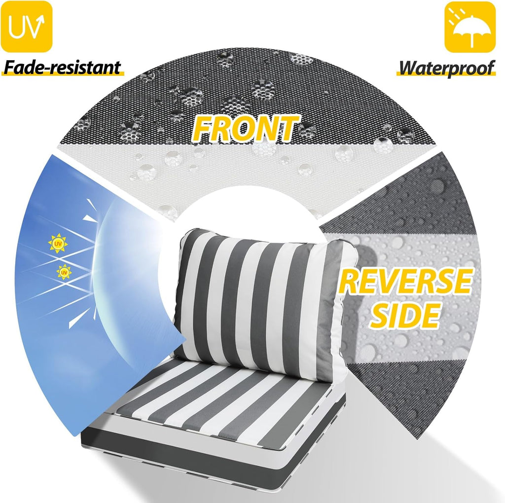 AAAAAcessories Outdoor Deep Seat Cushions, Waterproof, Fade-Resistant Patio Furniture Replacement Cushions, 25.5" x 25.5" x 5" + 25.5" x 19", Gray Cabana Stripe