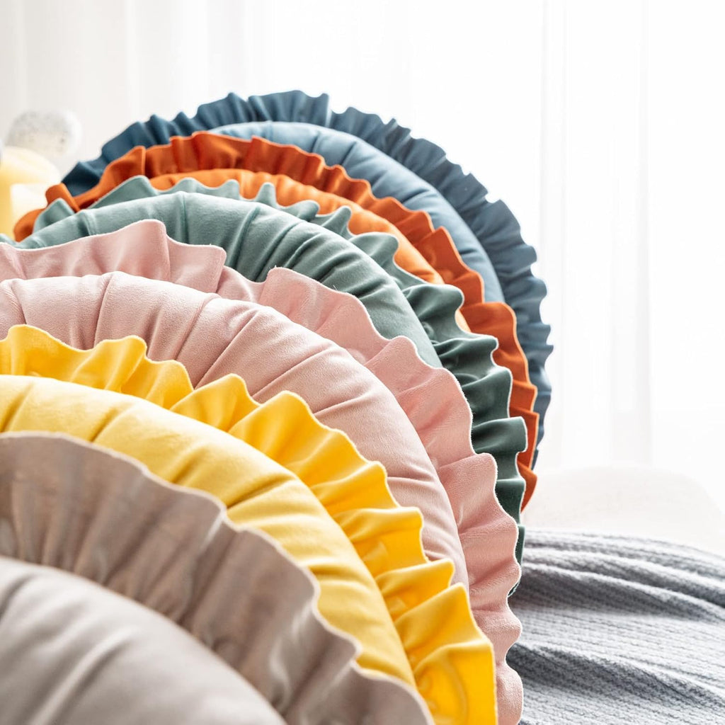 S SSOY Velvet Round Pillow - Ruffle Home Decoration, 13.7in
