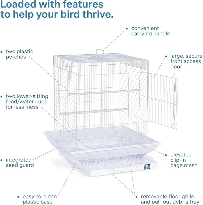 Mountain Majesty Clean Life Bird Cage with Spacious Interior, Durable Build, Easy-to-Clean Features, and Secure Design for Birds' Comfort White