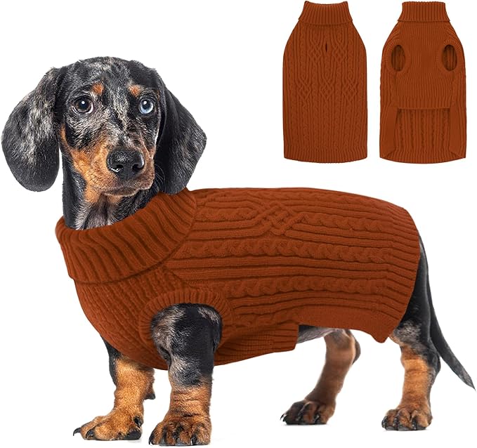 AOFITEE Small Dog Sweater, Dog Sweaters for Small Dogs Boy, Warm Christmas Sweater for Dogs, Pet Pullover with Harness Hole for Fall, Stretchy Pullover for Yorki, Chihuahua, Maltipoo, Brickred S