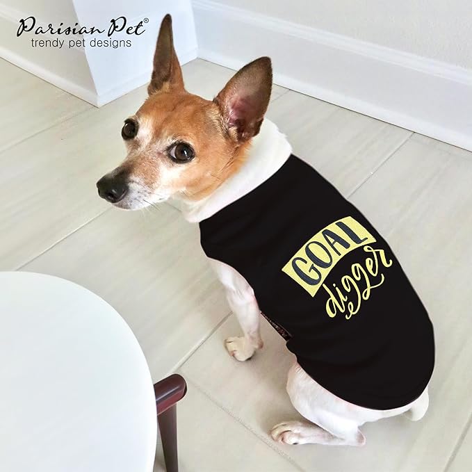 Parisian Pet Unisex Dog Tshirt - Embroidered “ Goal Digger “ Tank Top - Breathable and Lightweight Dog Clothes - Sleeveless Black Tee Shirts - Machine Washable Shirts for Large Dogs - XL