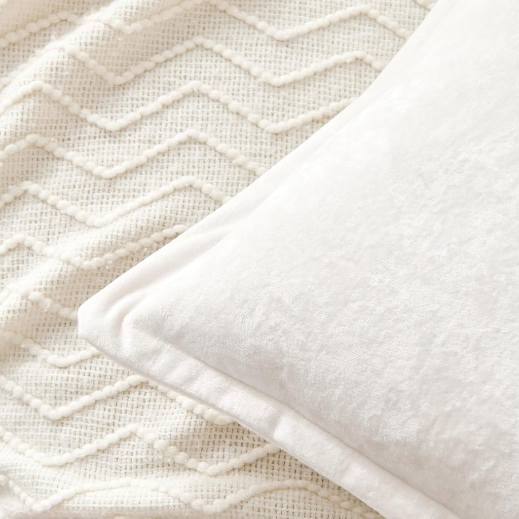 Luxurious Velvet Throw Pillow Covers 20x20 Set of 2 Decorative Pillow Covers Solid Square Cushion Case for Sofa Couch Bedroom Farmhouse, Off White
