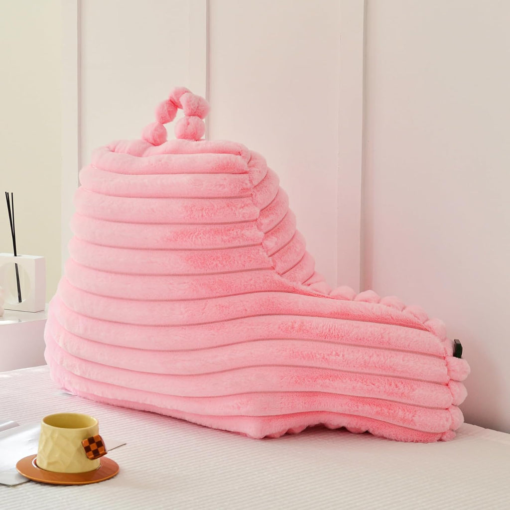 Yaoshuho Large Reading Pillow for Adults, Back Support Pillow for Sitting Up in Bed with Arms, Couch for Lounging Bedrest, Pink