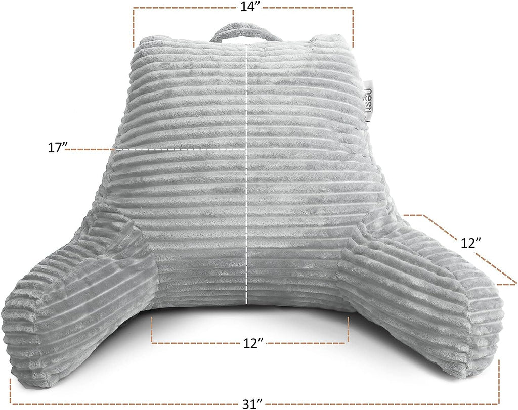 Hearth & Harbor Reading Pillow for Bed Adult – Back Pillow for Sitting in Bed, Standard Bed Pillows for Sitting Up in Bed, Foam Bed Chair Pillow, Light Grey Bed Rest Pillow