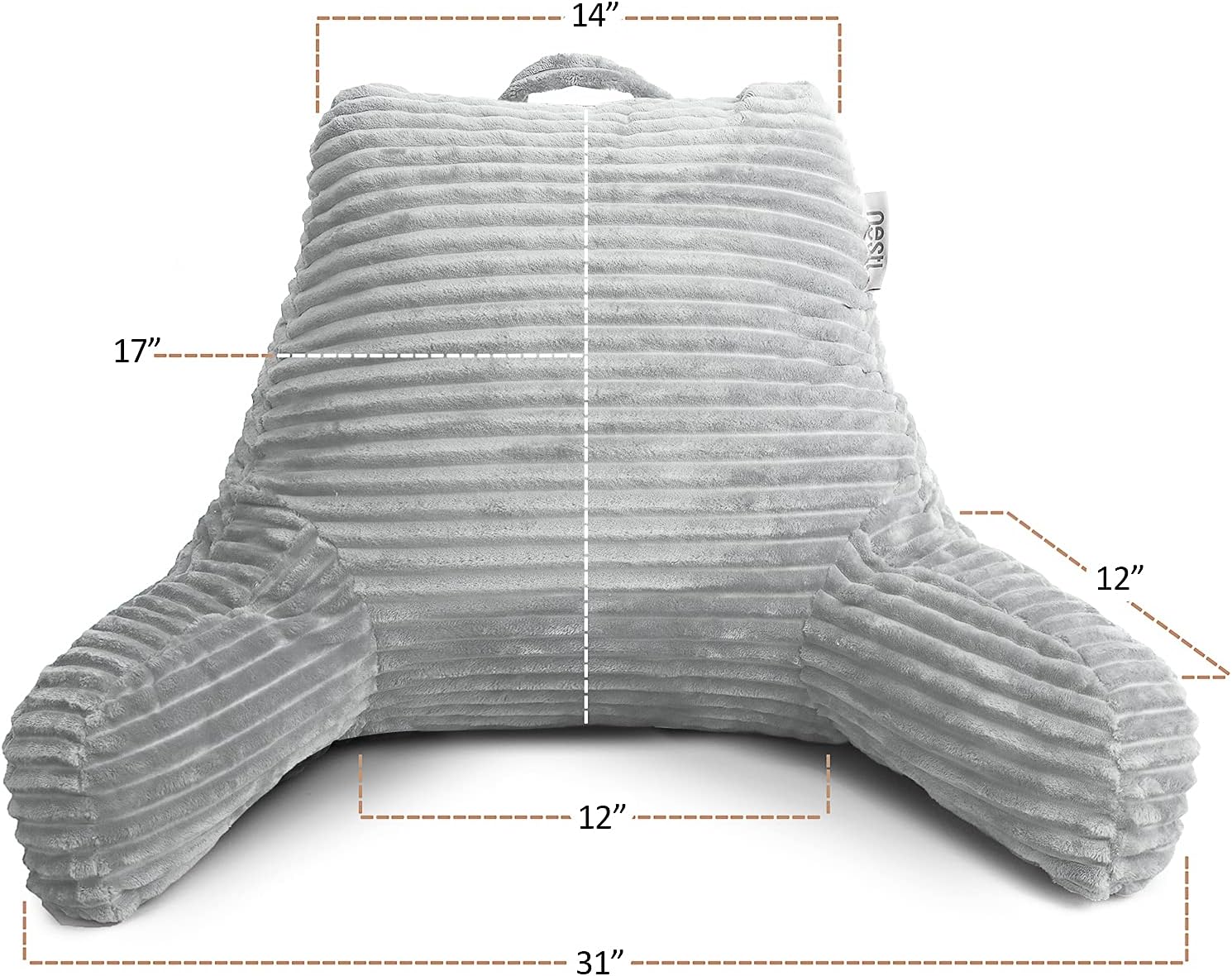 Nestl Reading Pillow with Shredded Memory Foam, Luxe Cut Plush Back Pillow for Sitting Up in Bed, Back and Arms Adjustable Support for Adult & Teens, Backrest Pillows with Washable Cover Light Grey