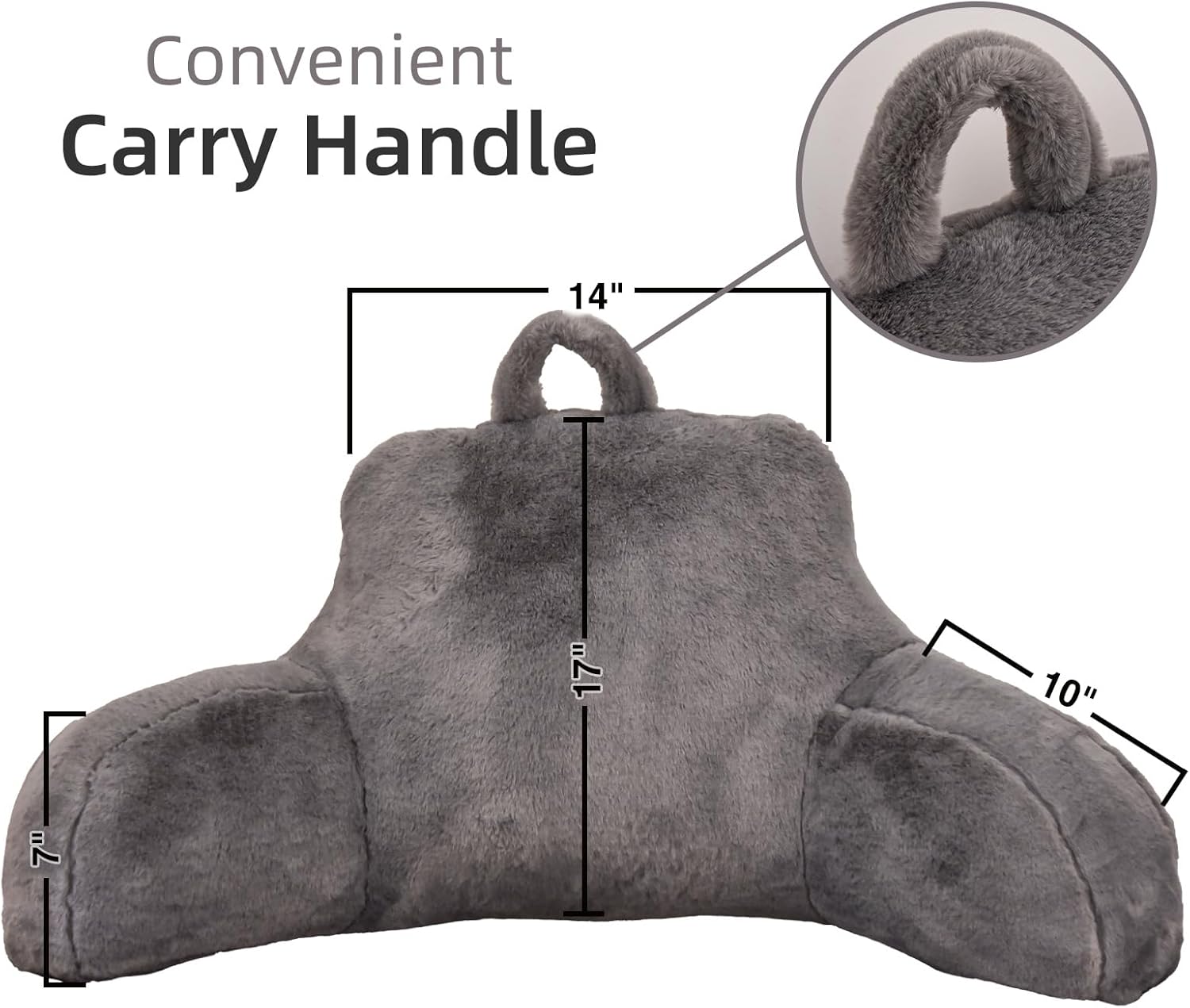 A Nice Night Faux Fur Reading Pillow Bed Wedge Large Adult Children Backrest with Arms Back Support for Sitting Up in Bed / Couch for Bedrest,Gray (Standard)