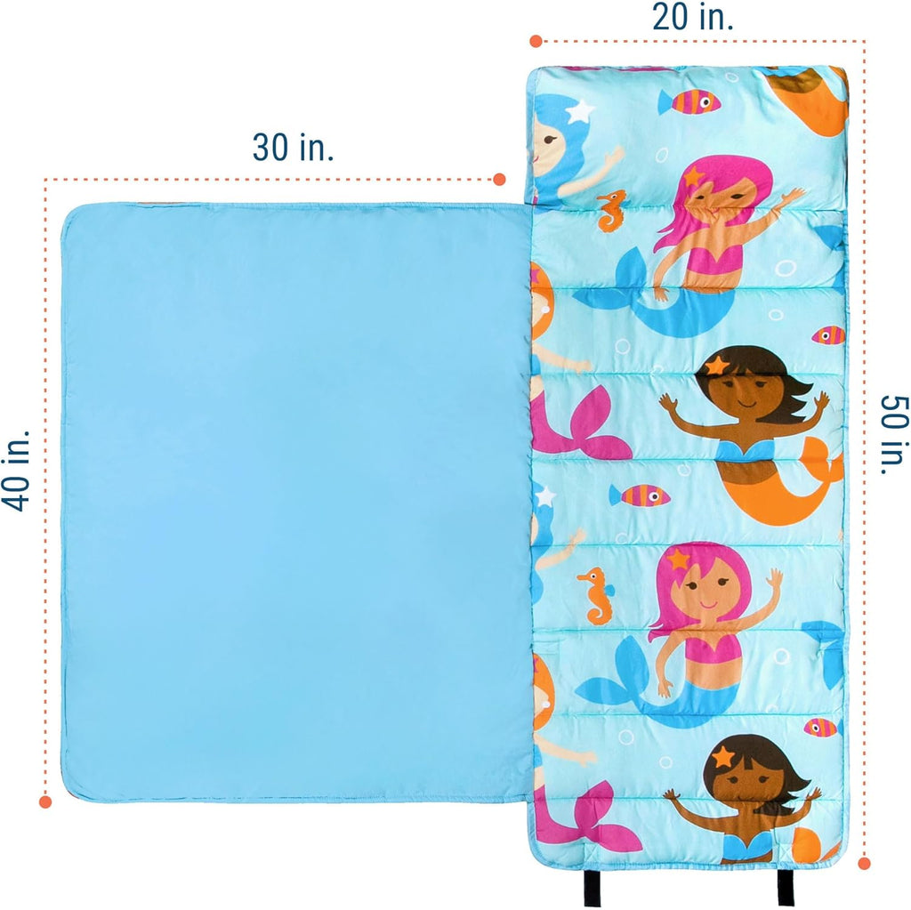 Wildkin Kids Microfiber Nap Mat – Soft Sleep Mat with Pillow, Ideal for School & Travel - Mermaid