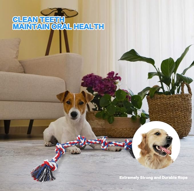 Bmag Dog Rope Toys for Aggressive Chewers, Interactive Heavy Duty Dog Toys for Medium Large Dogs, Tough Twisted Rope Toy with 5 Knots (Red)