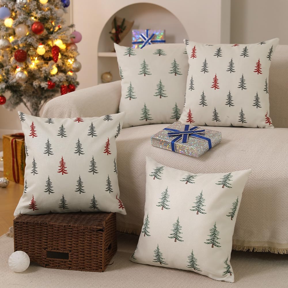DFXSZ Christmas Pillow Covers 16x16 inch Set of 2 Christmas Tree Decorative White Throw Pillow Covers Winter Famliy Decoration for Home Couch TH-30B16