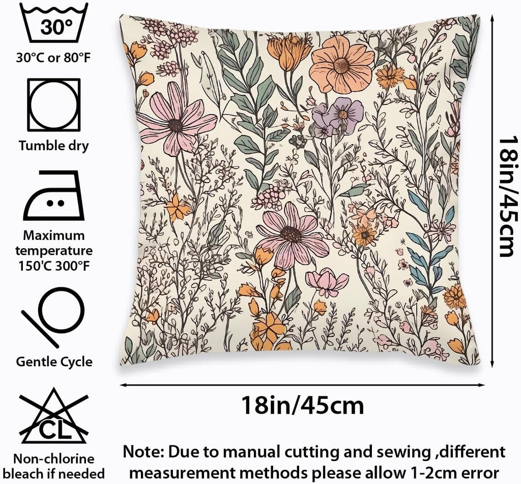 2 Pcs Vintage Floral Throw Pillow Covers, Spring Decorative Throw Pillow Cases Boho Cushion Covers Rustic Decoration for Couch Sofa Bed Bedroom Apartment Dorm Living Room Office Home Decor