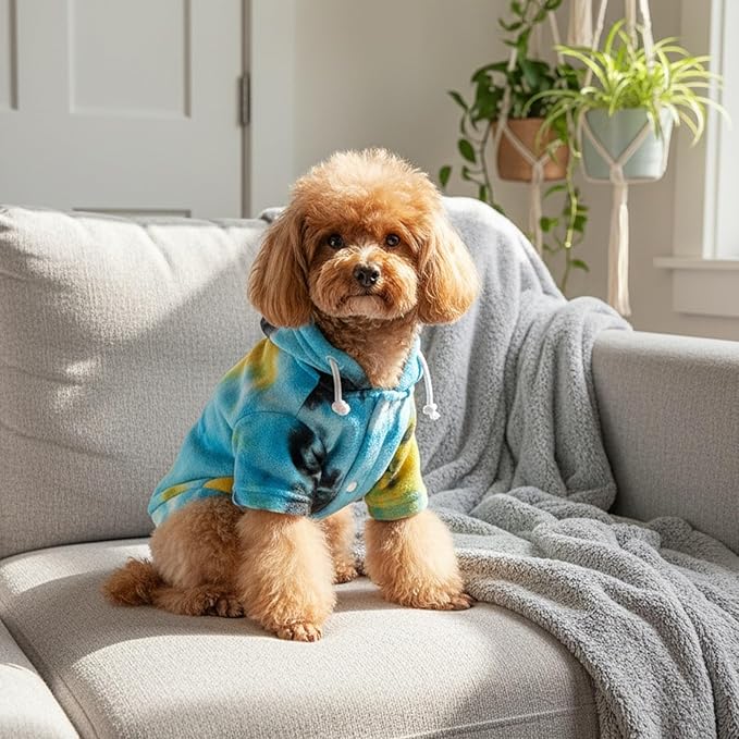 Mklhgty Tie Dye Dog Hoodie, Winter Coat for Small Dogs - Ultra-Soft Adjustable Warm Hood, Breathable Comfort Fabric for Daily Use