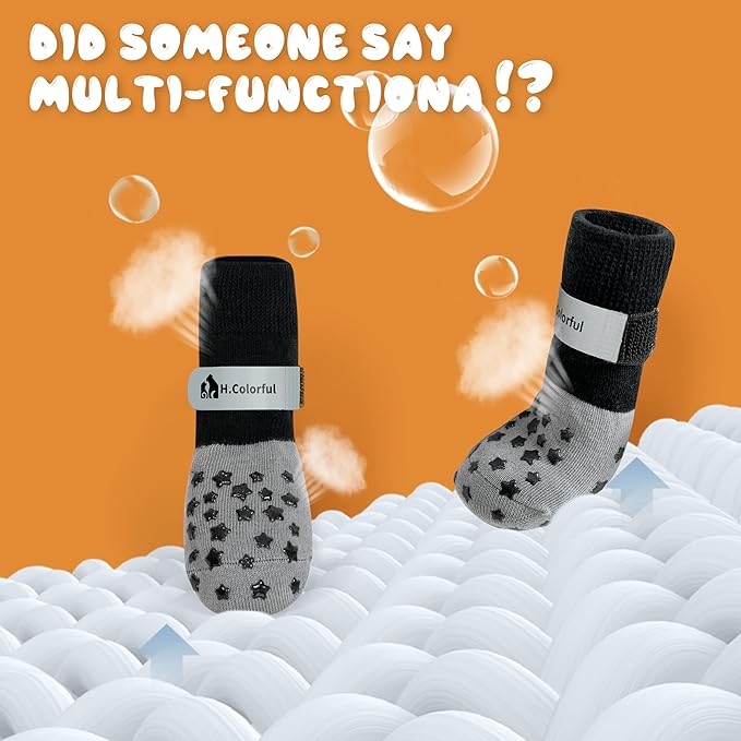 Anti-Slip Dog Socks for Hardwood Floors, Non-Slip Socks with Reflective Strips to Provide Paw Protection, Reflective Grip Socks for Senior Dogs, Prevent Licking & Scratches, 6 PCS Set - XL