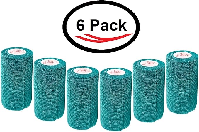 4 Inch Vet Wrap Tape Bulk (Hunter Green) (Pack of 6) Self Adhesive Adherent Adhering Flex Bandage Grip Roll for Dog Cat Pet Horse